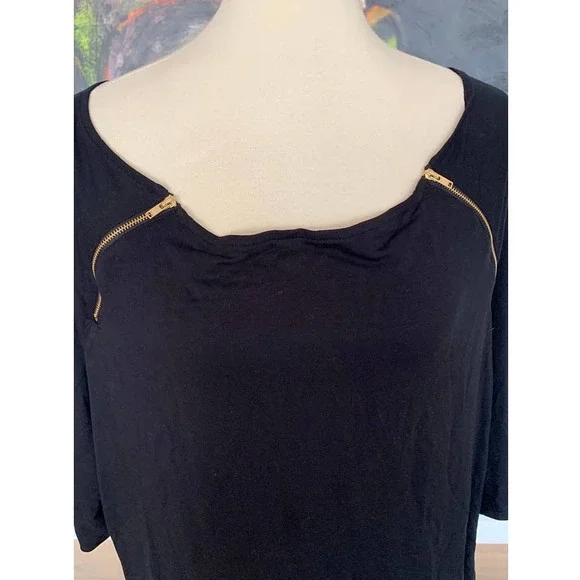NWT Poetic Justice 3/4 sleeve blouse with Gold Zipper at declate plus size 2x - Picture 3 of 6